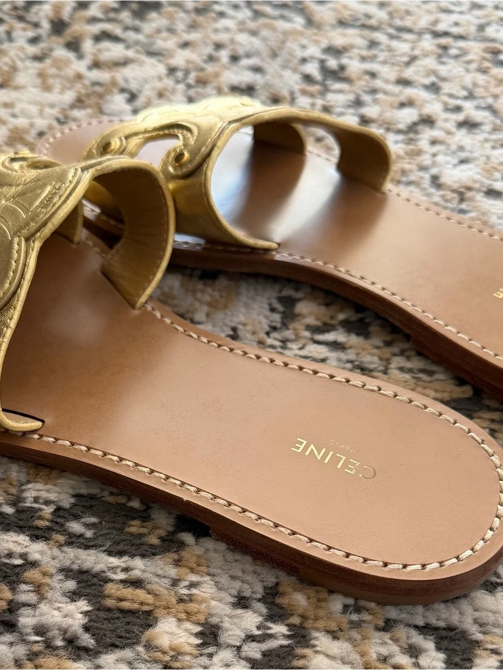 Celine Gold Triomphe Leather Slide Mule Sandals - Women's size 40 EUC